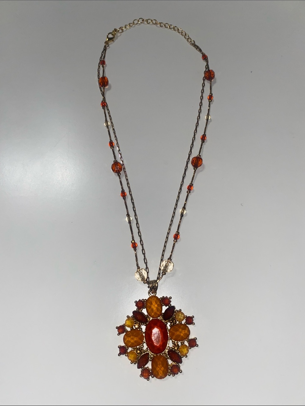 Women’s Gold-Tone Orange & Red Gem Pendant Necklace